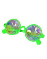Neon green round glasses with kaleidoscope lens