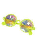 Neon yellow round glasses with kaleidoscope prism lens