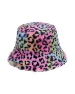 Wholesale Fluffy Bucket Hat with Multicolored Leopard Print