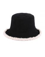 Wholesale reversible Sherpa lined corduroy bucket hat in black.  