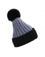 Wholesale bobble hat in grey and black, sherpa lined