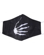 Wholesale 3 layer cotton face masks with 2 free 5 layer filters, adjustable elastic and plush packaging.  Wholesale Halloween face mask with skeleton hand print design