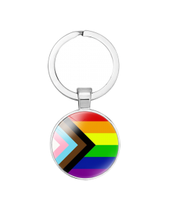 Wholesale gay pride keyrings with colours of the progress flag.  These wholesale gay pride key rings come in a variety of colours 