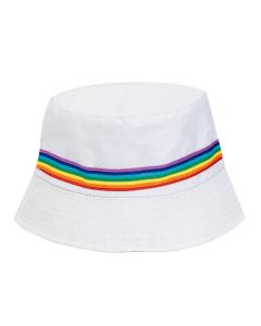 Gay Pride Bucket Hat in White.