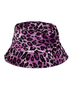 Velvet Bucket Hat Purple Leopard