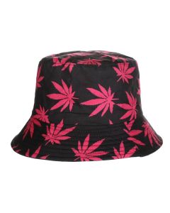 Wholesale Bucket Hats With Pink Ganja Leaf Print