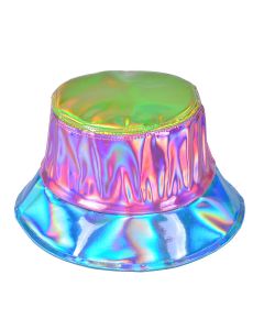 Holographic Bucket Hat Patchwork Green, Pink and Turquoise