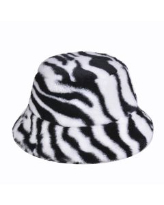 Wholesale Fluffy Bucket Hat in Plush White Tiger Print