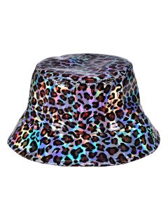 Silver Holographic Leopard Print Bucket Hat