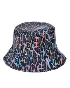 Holographic Snake Print PU Bucket Hat