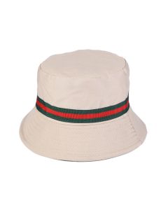 Wholesale Bucket Hat Red and Green Stripe Beige Sun Hat