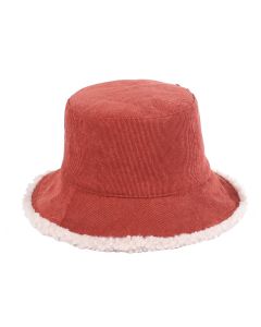 Wholesale reversible Sherpa lined corduroy bucket hat brown