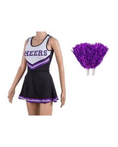 Black And Purple Cheerleader Dress With Pompoms