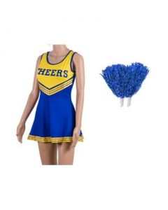 Yellow And Blue Cheerleader Dress With Pompoms