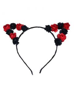 Black and Red Flower Cat Ears