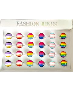 24 Mixed adjustable LGBT Pride Rings Displayed In a Tray