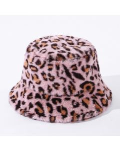 Wholesale Fluffy Bucket Hat Pink Leopard Print Faux Fur Bucket Hat